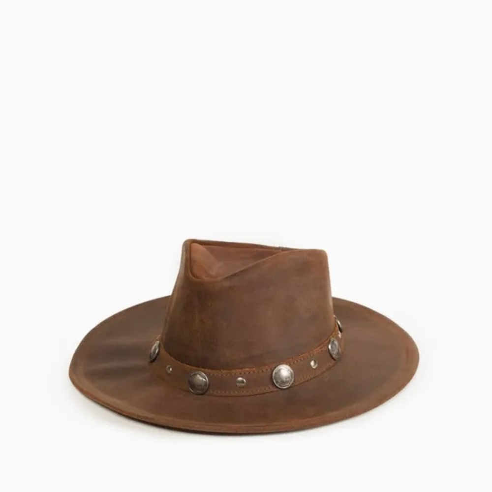 Minnetonka Brown Leather Brimmed Decorative Concho Band Outback Hat *Medium*